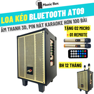   Hoả Tốc  Loa BlueTooth Karaoke Chuyên Nghiệp AT09-Music Box Tặng Kèm 2 Micro UHF Chống Hú Chống Nhiễu-FM AUX BLUETOOTH 