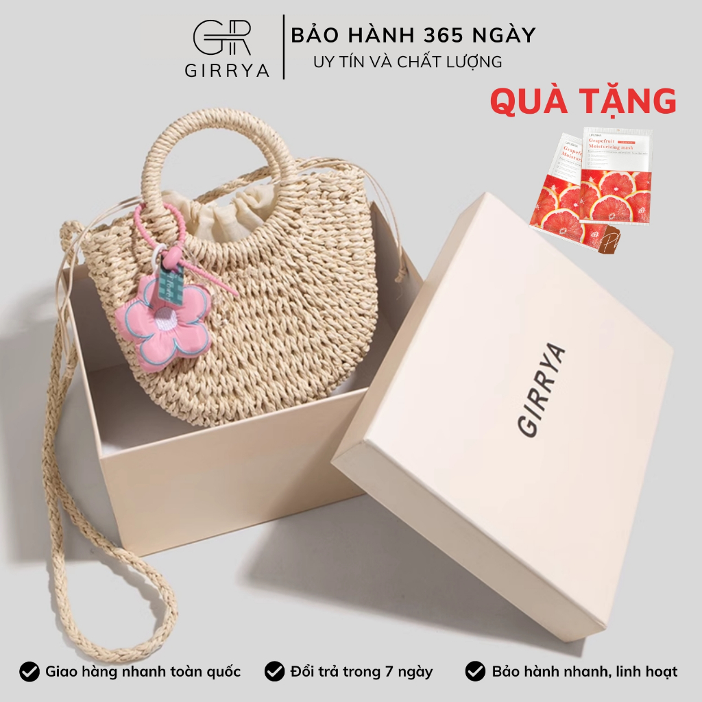 Túi cói thời trang đi biển GIRRYA M31 - Túi tote cói đứng form lót lụa dày dặn túi cói bán nguyệt phong cách vintage