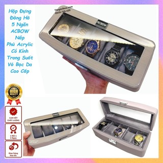 Hộp Đựng Đồng Hồ ACBOW Premium 5 Ngăn Màu Xám P05G - Hộp Để Đồng Hồ Đeo Tay Có Nắp Kính Chống Bụi Sang Trọng Cao Cấp