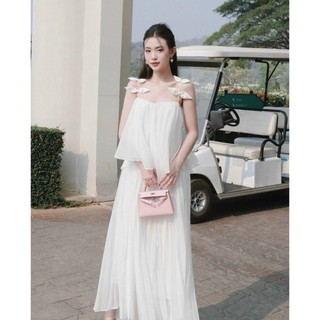 [Có size- Hình thật chụp sàn] Đầm maxi 2 dây dập li đính nơ xinh xắn