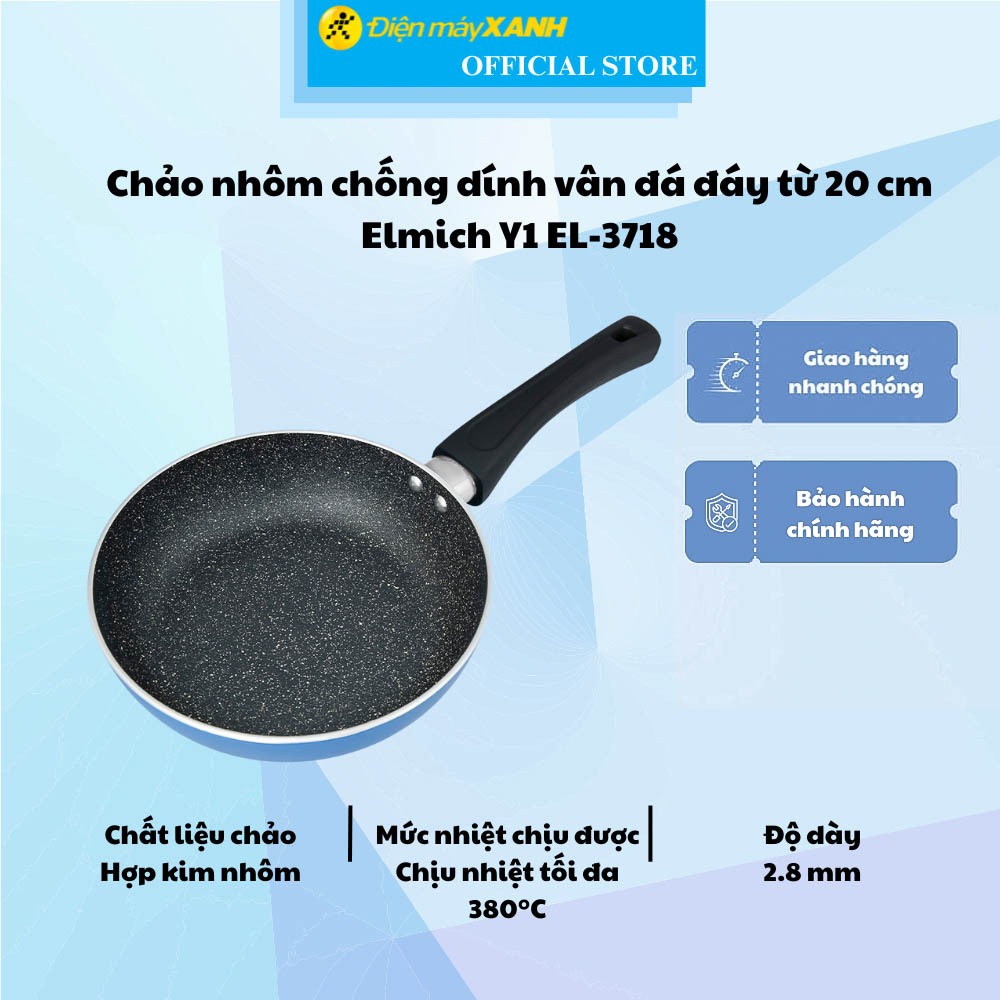 Chảo nhôm chống dính vân đá đáy từ 20 cm Elmich Y1 EL-3718