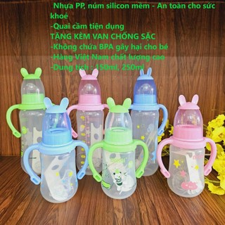 Bình sữa duy tân mirai có quai 150ml- 250ml .không bpa núm vú siêu mềm chống sặc chống đầy hơi- hàng việt nam clc