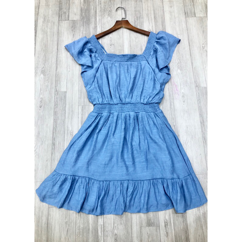 Váy đầm dáng xòe tay bèo lưng thun xuất dư vnxk chất cotton đũi 2 lớp dày dặnu