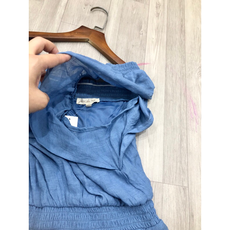 Váy đầm dáng xòe tay bèo lưng thun xuất dư vnxk chất cotton đũi 2 lớp dày dặnu