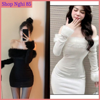 Đầm Body Trễ Vai Cổ Phối Lông Vũ Siêu Sang - Shop Nghi 85