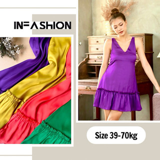 Váy Đầm lụa màu neon yếm cổ cột nơ cổ V đuôi cá mặc nhà thiết kế và sản xuất có nhiều size của Infashion