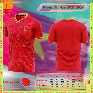 Việt Nam đỏ, quần áo bóng đá 2024, đồ đá banh in tên, in nhiệt không bong tróc, mực in sắc nét HUNGSPORT TN