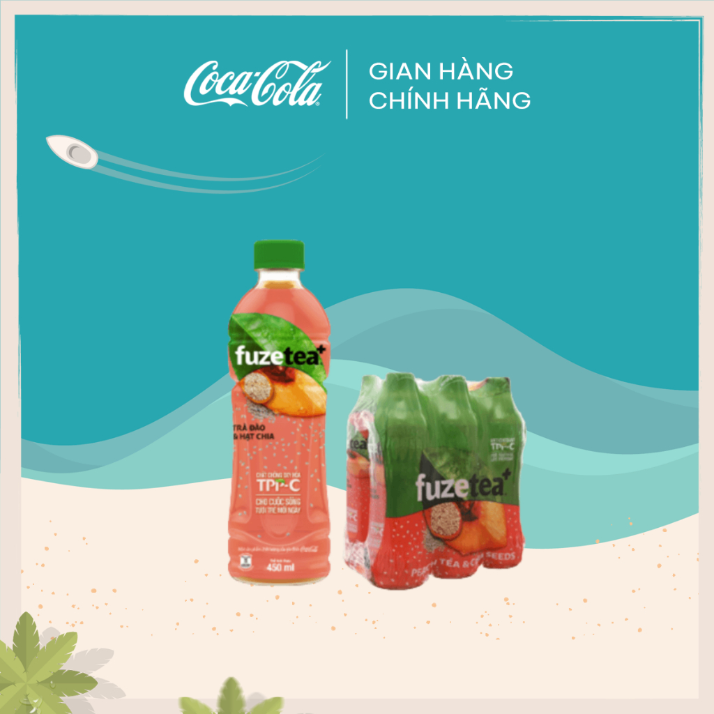 Lốc 6 Chai Trà Đào Và Hạt Chia Fuzetea+ 450ml/Chai Coca-Cola Official Store