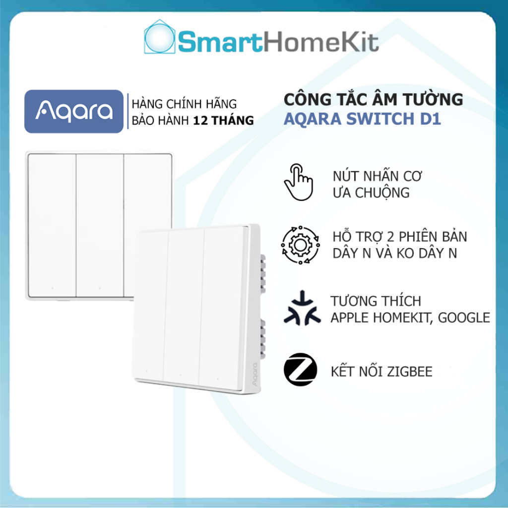 [Bản Quốc Tế] Công Tắc Aqara D1 Zigbee - Mặt Vuông Chuẩn Anh 86X86Mm, Tương Thích Homekit - Bh 1 Năm