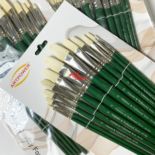 Cọ vẽ vẽ sơn dầu, vẽ acrylic, vẽ tường lông heo đầu oval , artpower- bộ 12 cây
