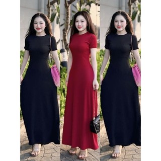 Đầm basic tay ngắn cổ tròn - xòe dài maxi ôm body sexy - tiểu thư bánh bèo cute sang chảnh đi chơi tiệc tôn dáng