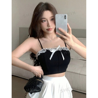 ✨Luminous - Áo hai dây croptop viền ren thắt nơ dễ thương✨