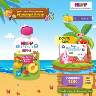 Dinh dưỡng 100% Trái cây nghiền Organic HiPPiS Dâu rừng, Táo, Đào 100g