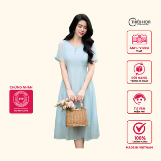 Đầm thiết kế trung niên, chất liệu voan mềm mại, kiểu dáng thanh lịch, nhẹ nhàng thương hiệu Thiều Hoa DD4L0219