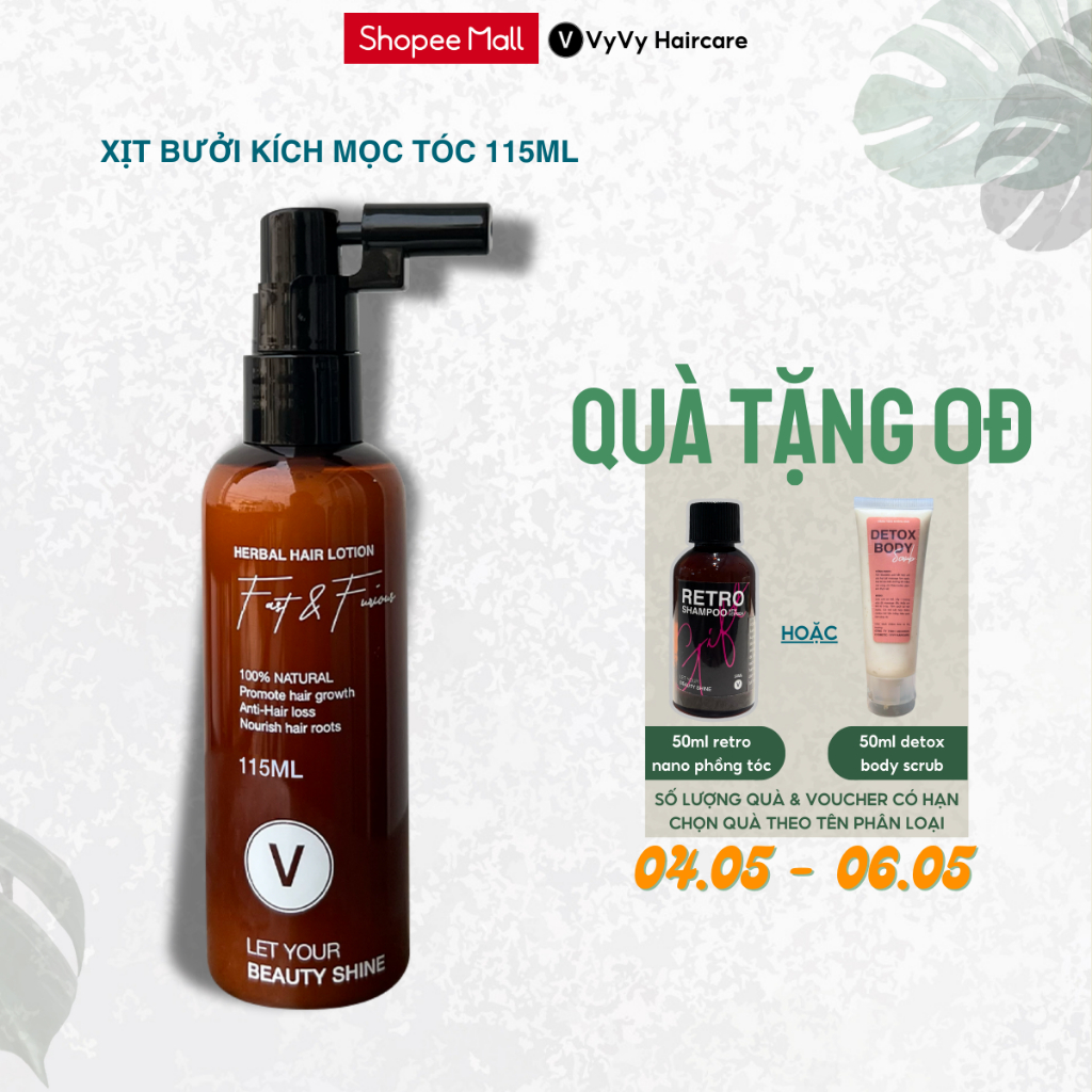 Xịt bưởi Nano kích mọc tóc nhanh dài làm dày và giảm rụng tóc Vyvyhaircare V 115ml