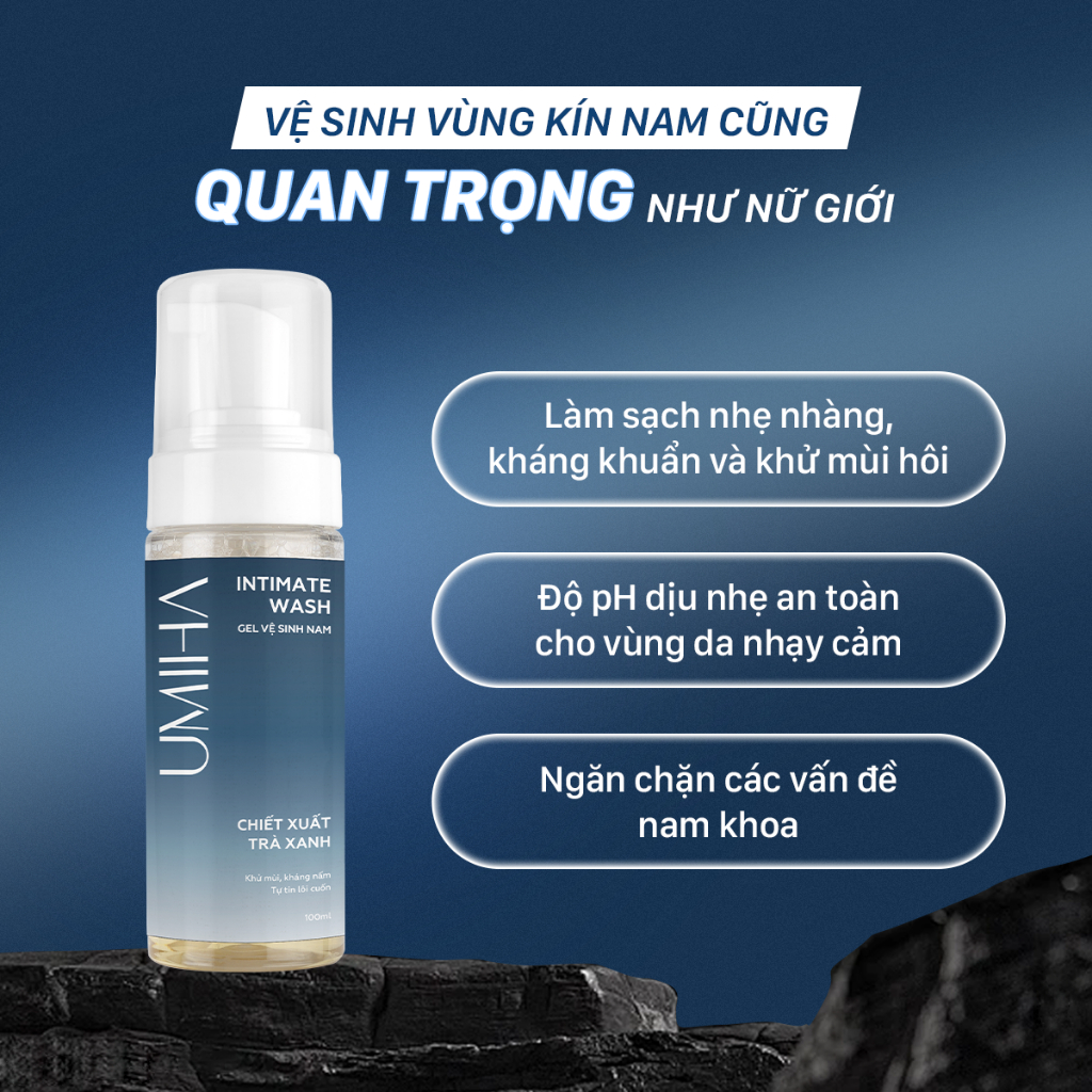 Dung dịch vệ sinh nam UMIHA (100ml) dạng bọt - Ddvs ngăn mùi và vi khuẩn gây viêm ngứa, hương thơm cuốn hút nam tính