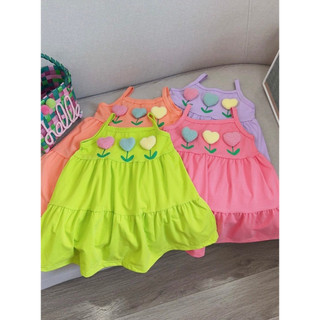 Váy 2 dây đính tim ngực cotton 4c cho bé.