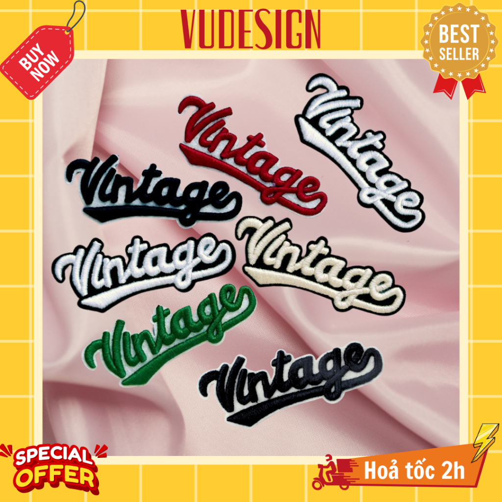 [Không keo] Sticker Vải, Sticker Thêu Quần Áo, Balo, Túi, Mũ Chữ Vintage C Vudesign
