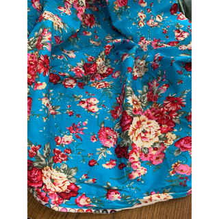 Vải thô mềm cotton Hàn hoa xanh
