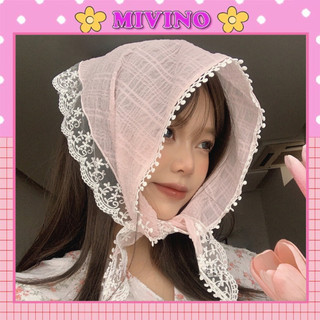 Khăn choàng đội đầu Mivino khăn turban phối ren hoa hình tam giác thơi trang nữ tính BD26