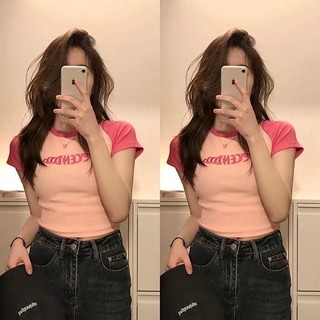 Áo thun nữ croptop cổ tròn tay ngắn raglan in chữ CECEN -áo phông nữ cá tính TU