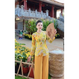 Bà ba mango hoa bông vải lụa mền mịn mát dây kéo nút ngọc tay dài size