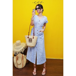 Đầm suông sọc kèm belt Cói Design