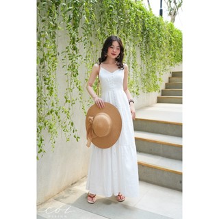 Đầm 2 dây cổ tim nút bọc Cói Design