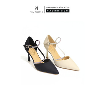 Giày cao gót nữ gót nhọn Ninshoes cao 7P mũi nhọn thiết kế tag dây đính đá xoắn phù hợp với kiểu dáng thanh lịch CGM0271