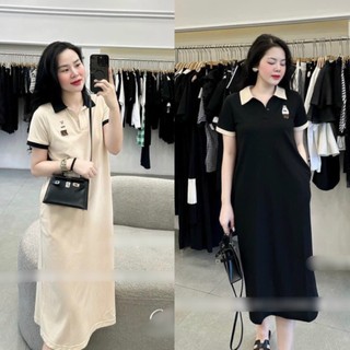 Đầm suông polo phối viền thêu gấu cổ bẻ nữ DN720