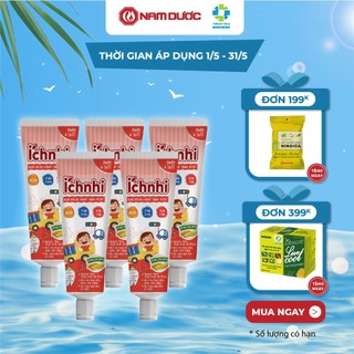 Combo 5 tuýp Kem đánh răng trẻ em thảo dược Ích Nhi hương dưa gang tuýp 50g, dưới 6 tuổi nuốt được, chăm sóc răng miệng