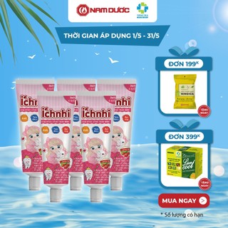 Combo 5 tuýp kem đánh răng trẻ em thảo dược Ích Nhi hương dâu tuýp 50g cho bé dưới 6 tuổi nuốt được, chăm sóc răng