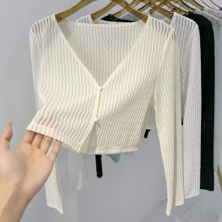 Áo khoác len mỏng , áo khoác len croptop dài tay nhiều màu cổ V cài 2 cúc hàng QCCC chất mềm mịn không ngứa _LaRoSa