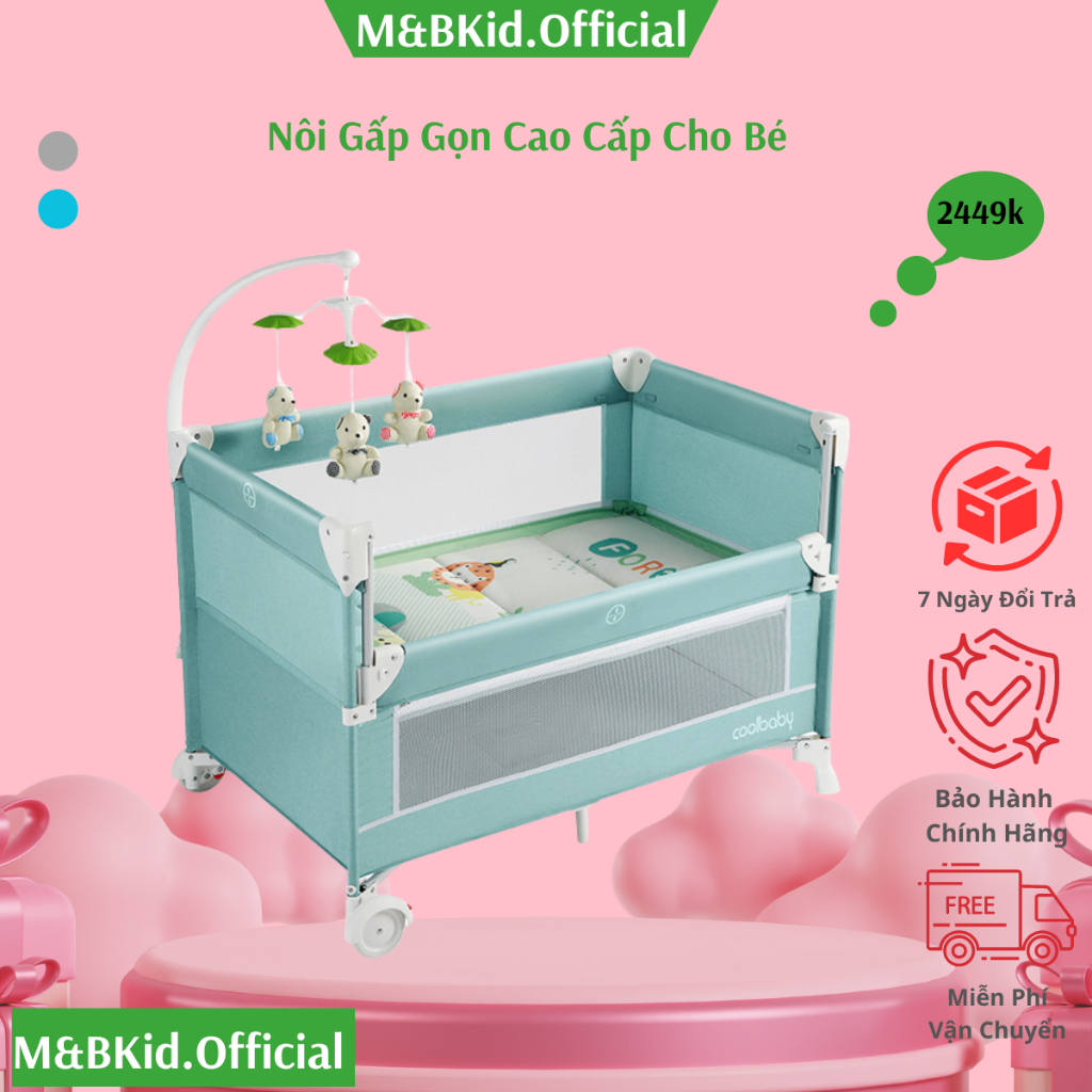 Cũi di động gấp gọn M&B, nôi cũi vải cho bé gấp gọn đa năng nôi ghép giường bố mẹ tặng màn - 066