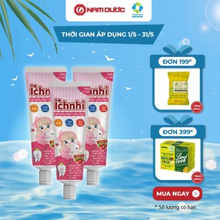 Combo 3 tuýp kem đánh răng trẻ em thảo dược Ích Nhi hương dâu tuýp 50g cho bé dưới 6 tuổi nuốt được, chăm sóc răng miệng