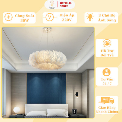 Đèn Chùm Lông Vũ Energy Green Lighting Vòng Tròn (60cm) Phong Cách Bắc Âu - Trang Trí Phòng Khách / Phòng Ngủ - BH 1 Năm