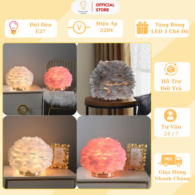 Đèn Bàn Energy Green Lighting Lông Vũ RH-307 Dáng Hiện Đại, Bắc Âu Decor Bàn Làm Việc - Phòng Ngủ - Bàn Trang Điểm