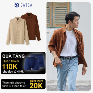 Áo sơ mi nam CATSA tay dài thêu hình basic form regular chất liệu kaki cotton thoáng mát 11ASC070