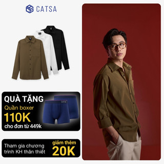 Áo sơ mi Khaki trắng đen nâu CATSA tay dài dày dặn trẻ trung 11ASC073