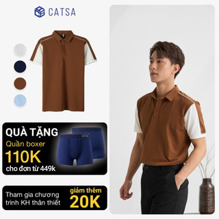 Áo polo nam cotton cvc CATSA cổ sơ mi phối viền vai form slimfit 14ATP072