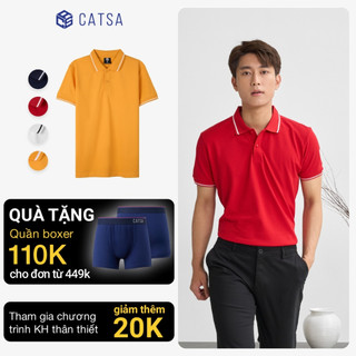 Áo thun polo nam cổ bo phối cổ CATSA trắng đỏ xanh đen form slimfit chất cá sấu thoáng mát 14ATP073