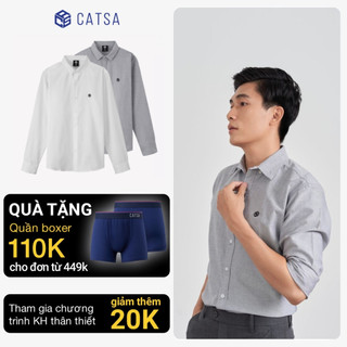 Áo sơ mi nam tay dài CATSA trắng xám xanh chất liệu oxford dày dặn thoáng mát ASC324 - ASC323 - ASC341