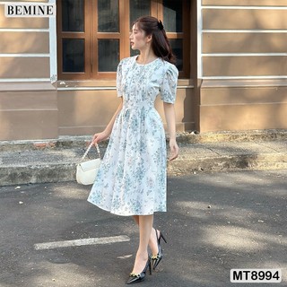 Đầm thiết kế cổ tròn xếp ly ngực dáng xoè BEMINE MT8994