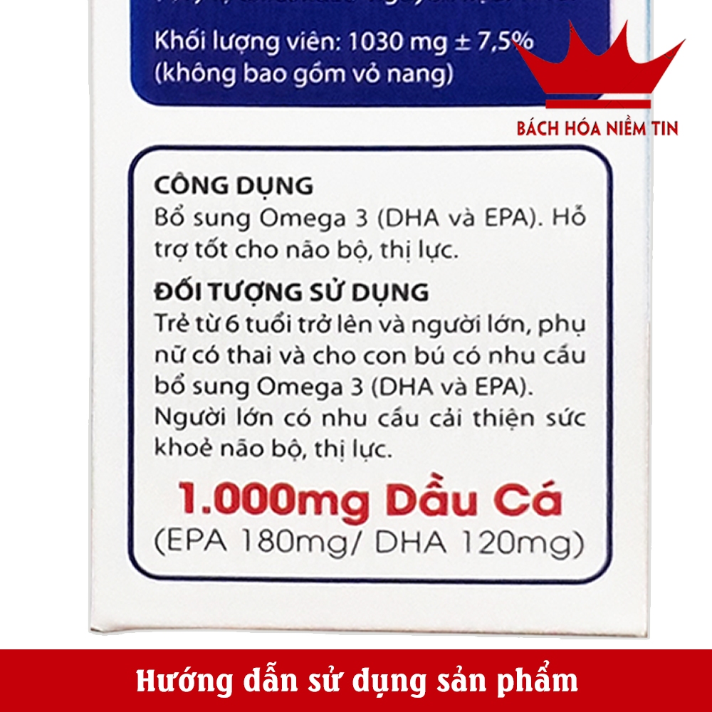 Viên uống Dầu cá Omega 3 LP - Bổ sung DHA, EPA, omega 3, vitamin và khoáng chất cần thiết - hộp 60 viên