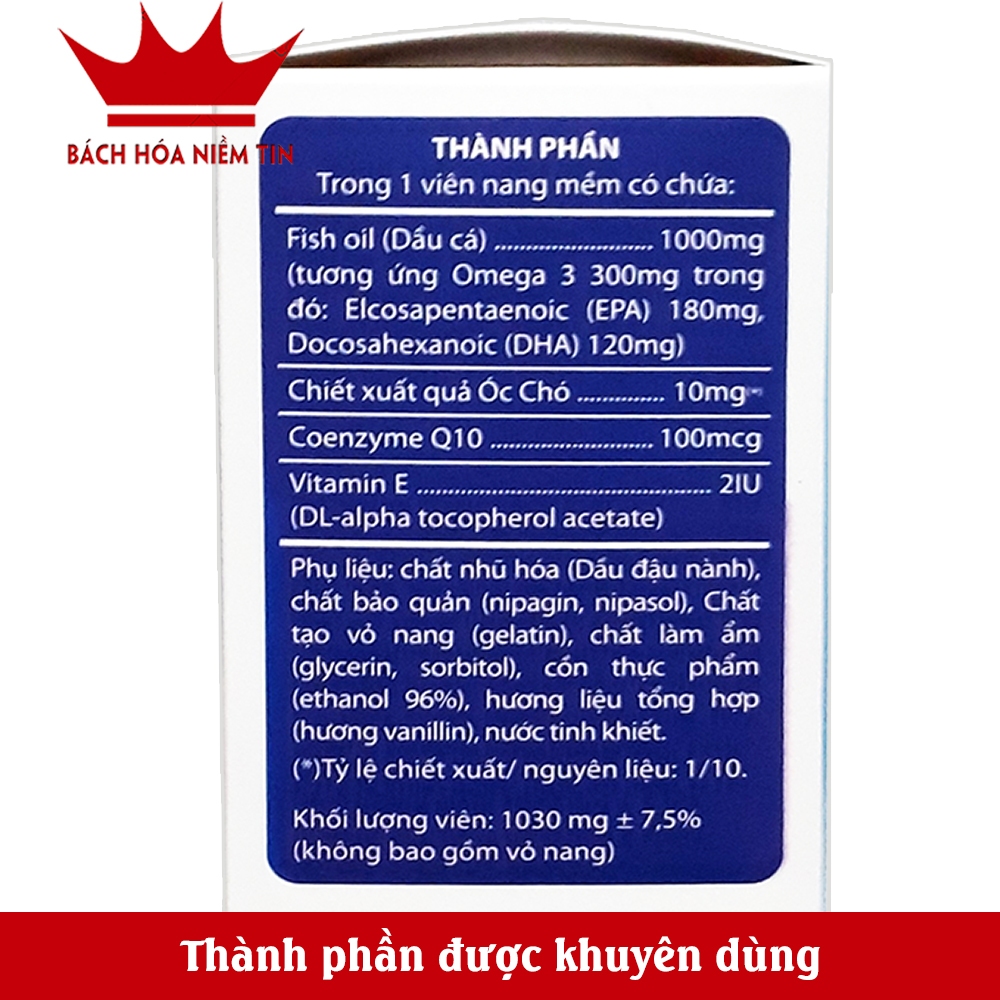 Viên uống Dầu cá Omega 3 LP - Bổ sung DHA, EPA, omega 3, vitamin và khoáng chất cần thiết - hộp 60 viên