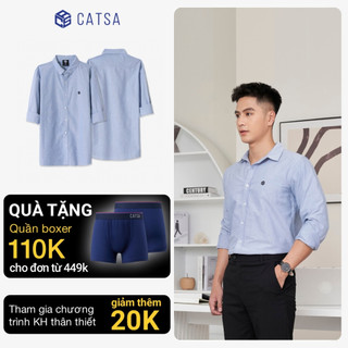 Áo sơ mi nam tay dài CATSA màu xanh biển chất liệu oxford cao cấp hút ẩm tốt ASC361