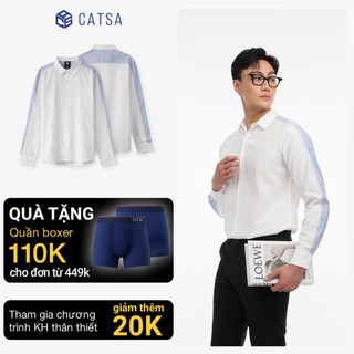 Áo sơ mi Oxford nam CATSA tay dài phối sọc vai form regularfit cao cấp bền màu thoáng khí ASC375