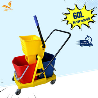 Xe vắt móp đôi, xe vắt nước lau nhà 2 xô 60L khung nhựa B-045