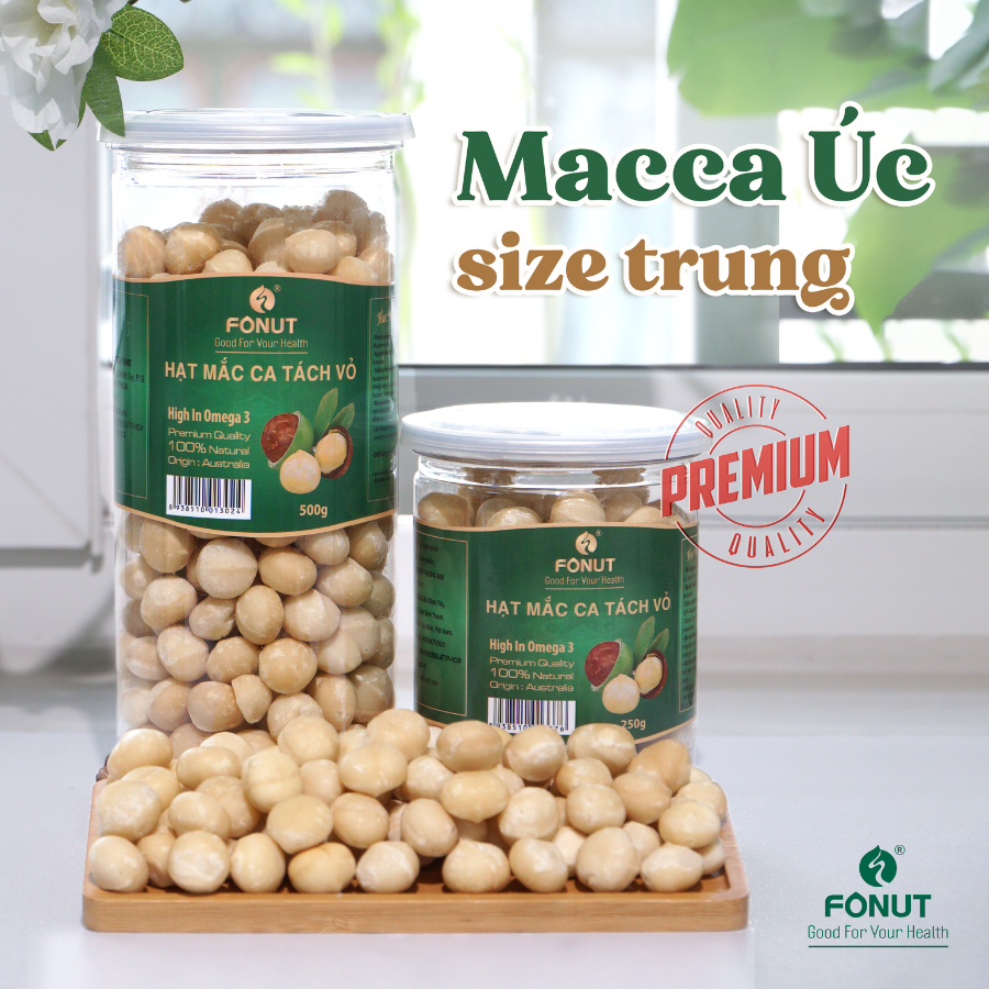Hạt macca Úc  tách vỏ size trung chất lượng loại 1 FONUT Hũ 250g-500g hạt macca hạt làm sữa, ăn vặt,