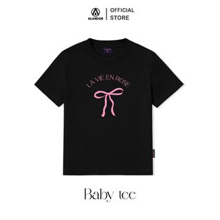 Áo baby tee Alandor form ôm cộc tay cổ tròn chất liệu 100% cotton mềm mịn mát mẫu la vie en rose